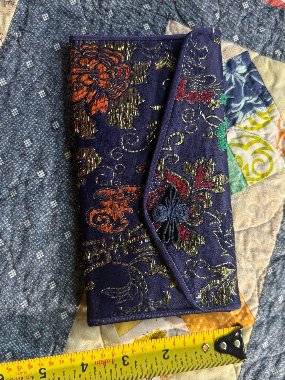 Vintage Brocade Clutch Wallet Travel Organizer Asian Floral Satin